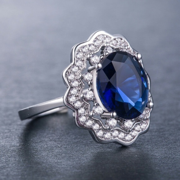 Jewelry - Luxury 925 Silver Blue Sapphire Ring New